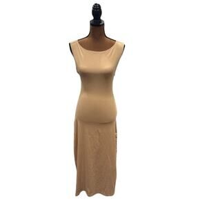 We Wore What Boat Neck Ribbed Midi Dress in Beige – NWT Size XS